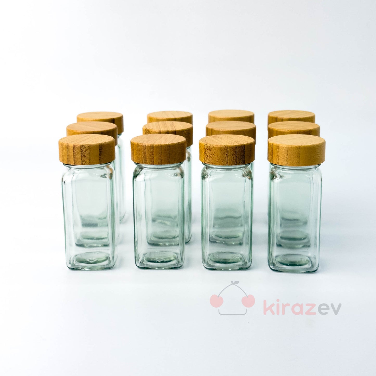 Bambu Kapaklı 12'li Cam Baharatlık Seti