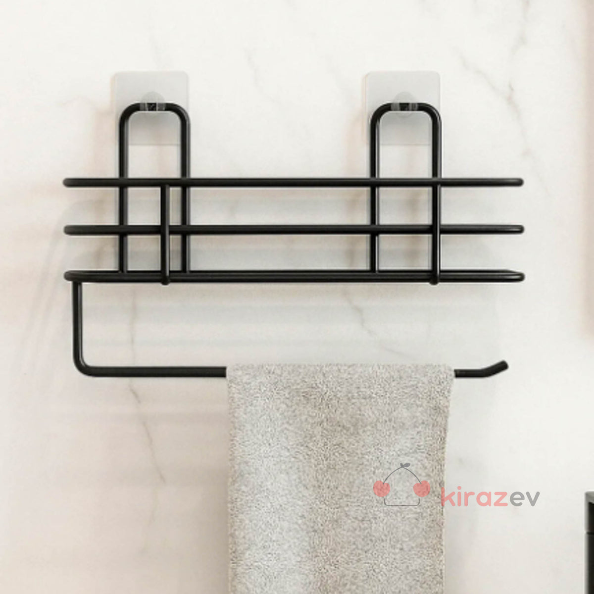 Siyah Metal Çok Amaçlı Banyo Rafı – Havlu & Kağıtlık - Kiraz Ev