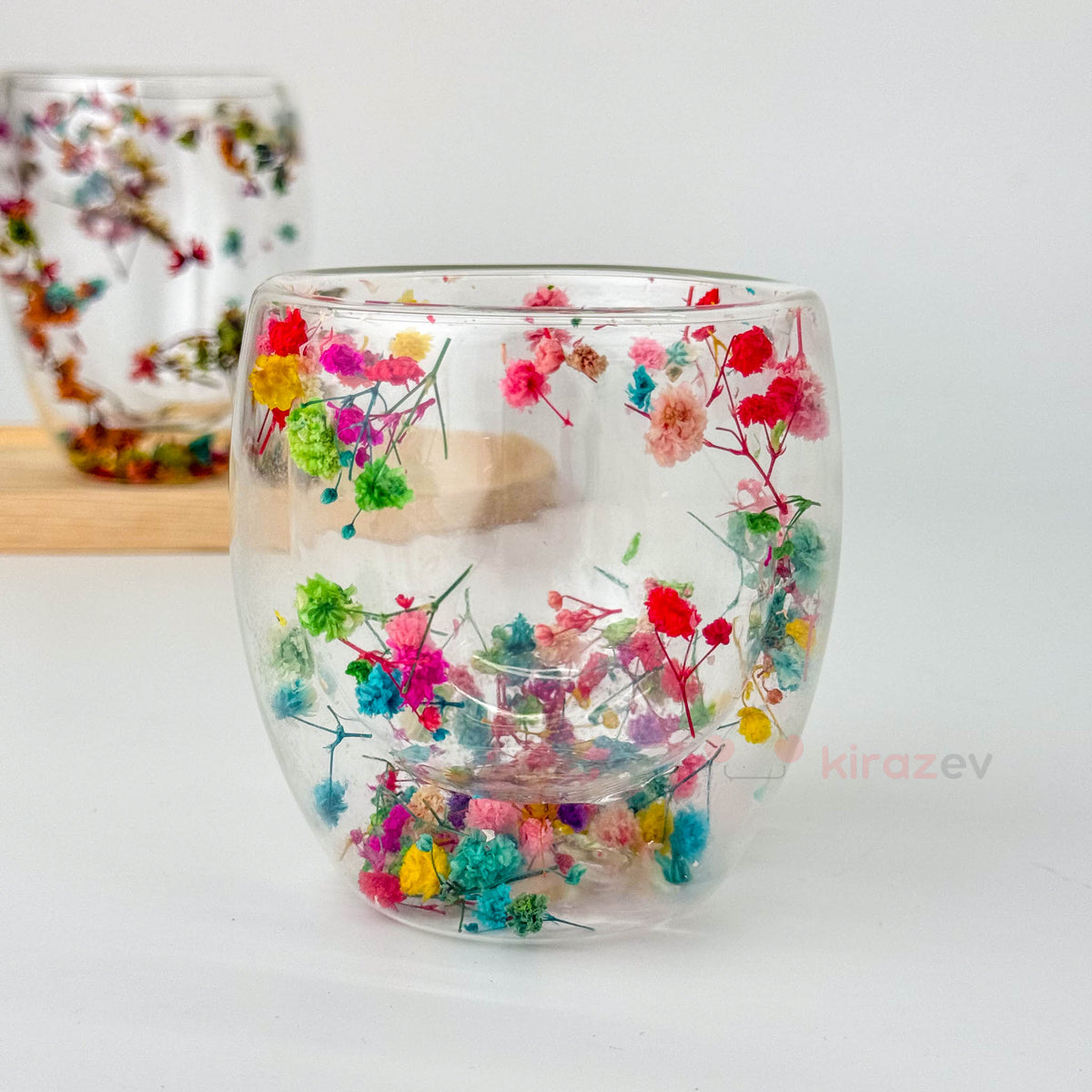Çiçekli Çift Cidarlı Cam Bardak 250ml