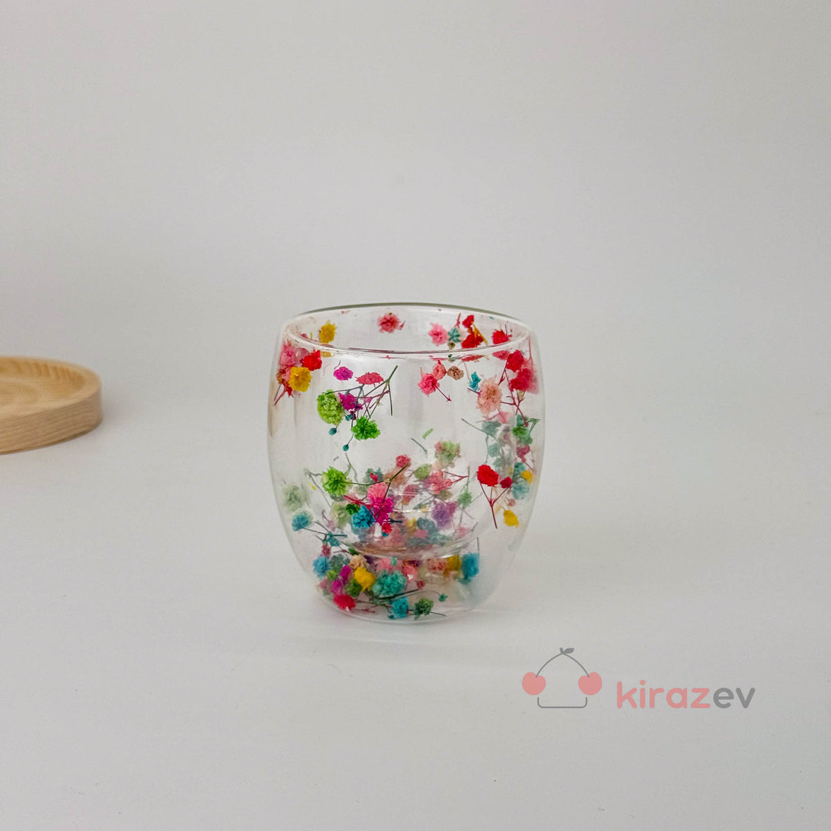 Çiçekli Çift Cidarlı Cam Bardak 250ml - Kiraz Ev