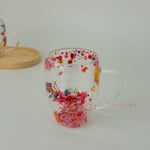 Çiçekli Kulplu Çift Cidarlı Cam Bardak 350ml