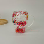 Çiçekli Kulplu Çift Cidarlı Cam Bardak 350ml