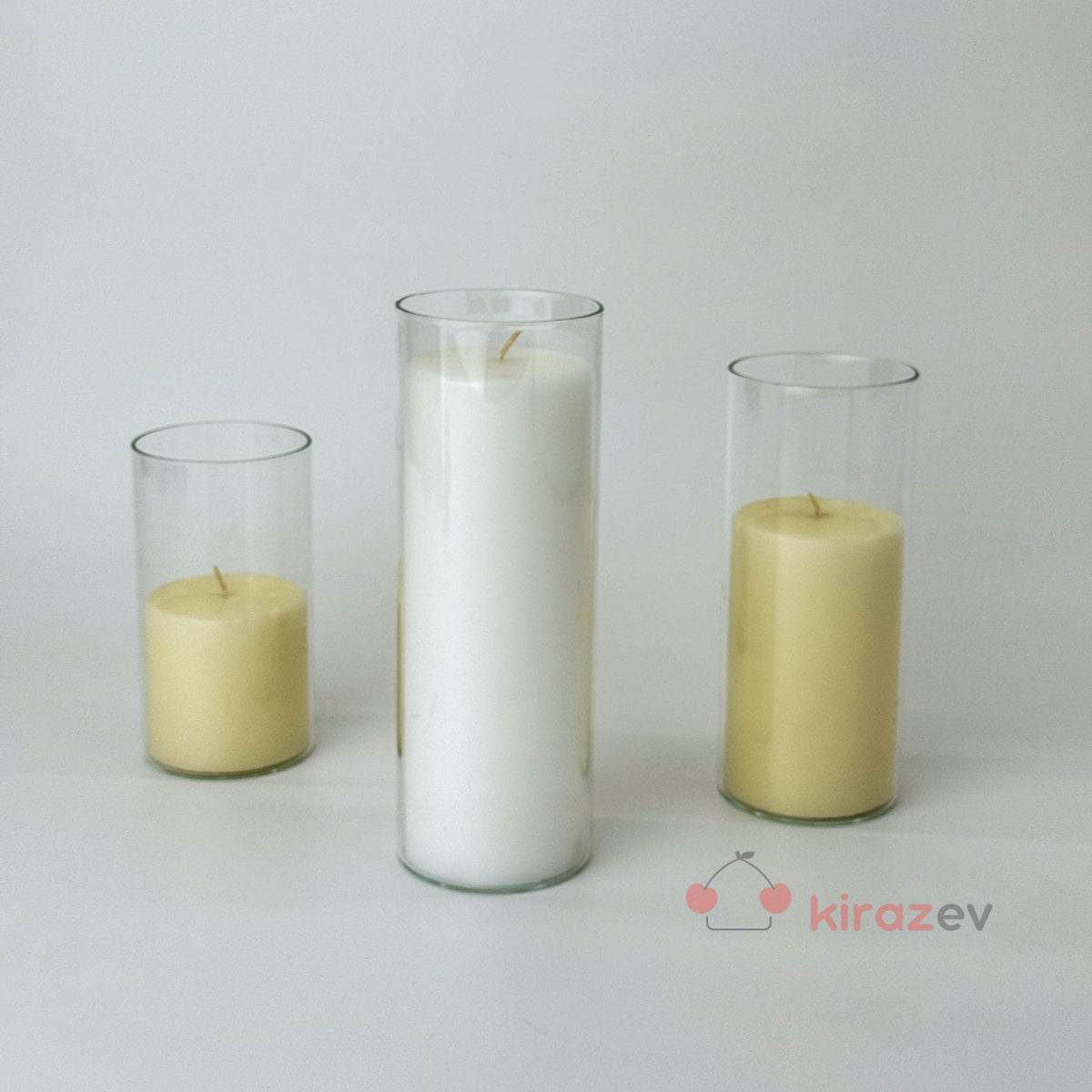Silindir Cam Vazo & Mumluk Seti 3'lü