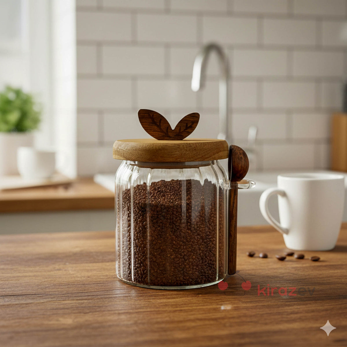 Akasya Kaşıklı Kapaklı Cam Kavanoz 400 ml