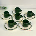 6’lı Kaktüs Kulplu Yeşil Kahve Fincanı Seti