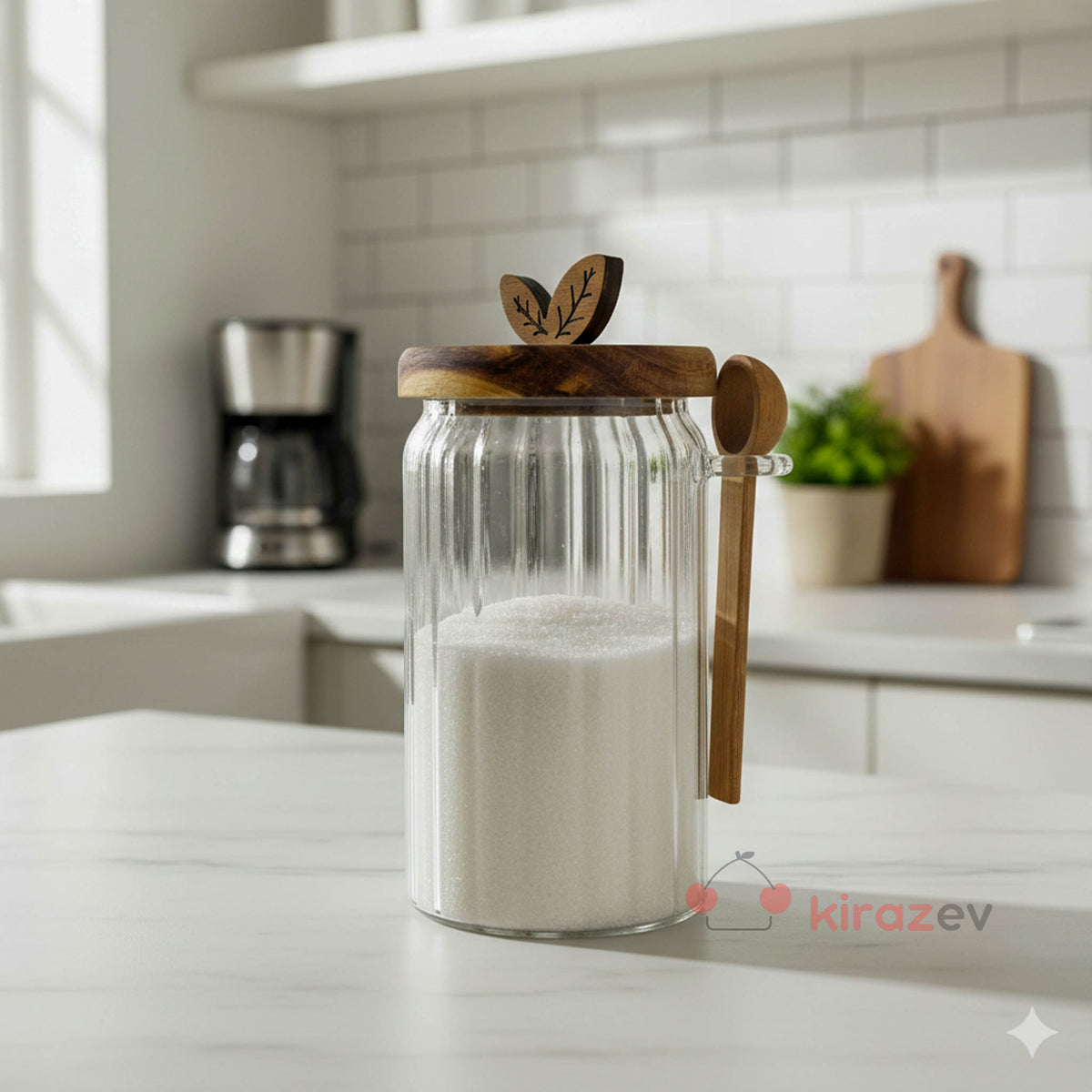 Akasya Kaşıklı Kapaklı Cam Kavanoz 900 ml