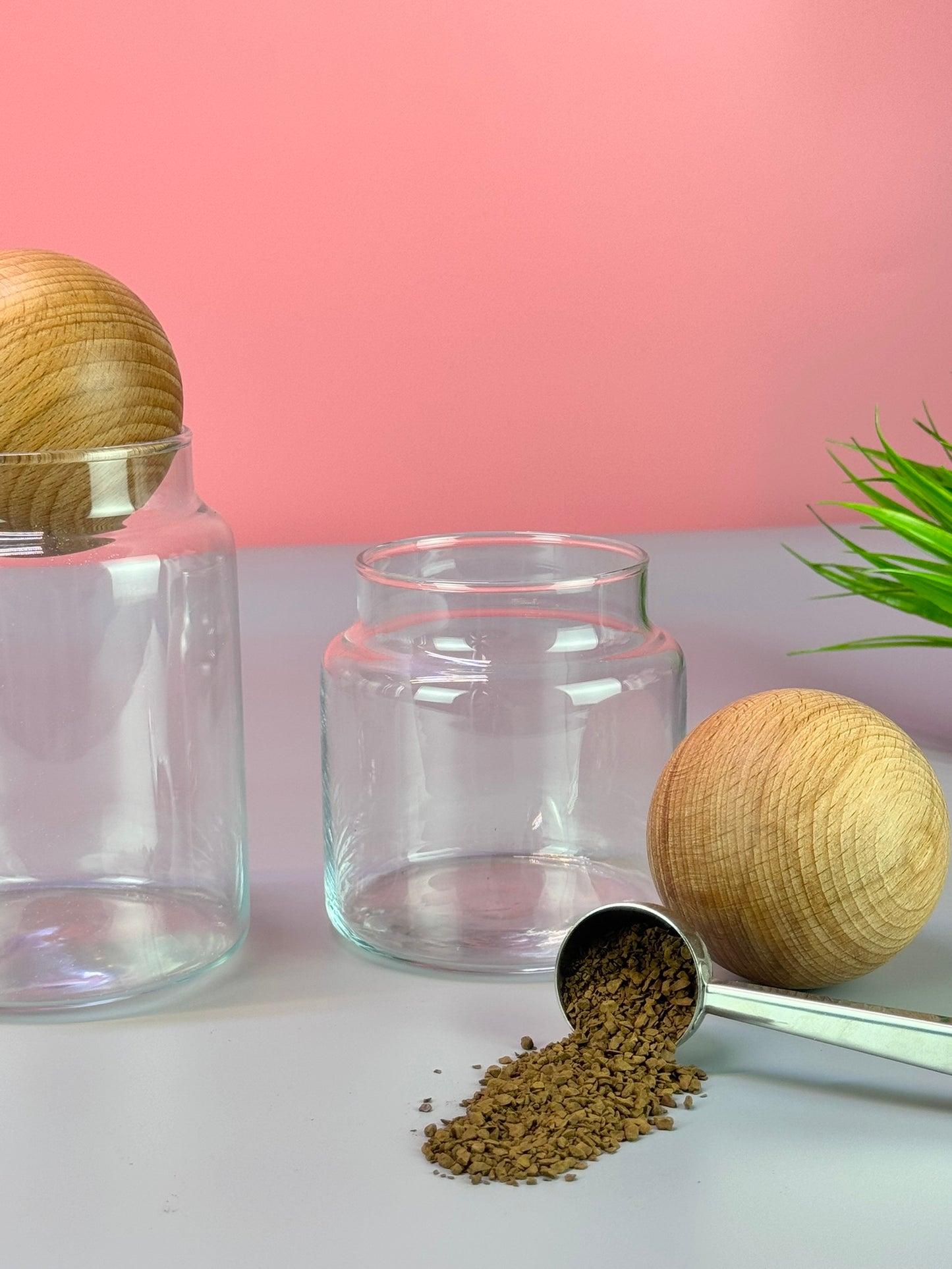 Ahşap Top Kapaklı 3'lü Cam Kavanoz Seti