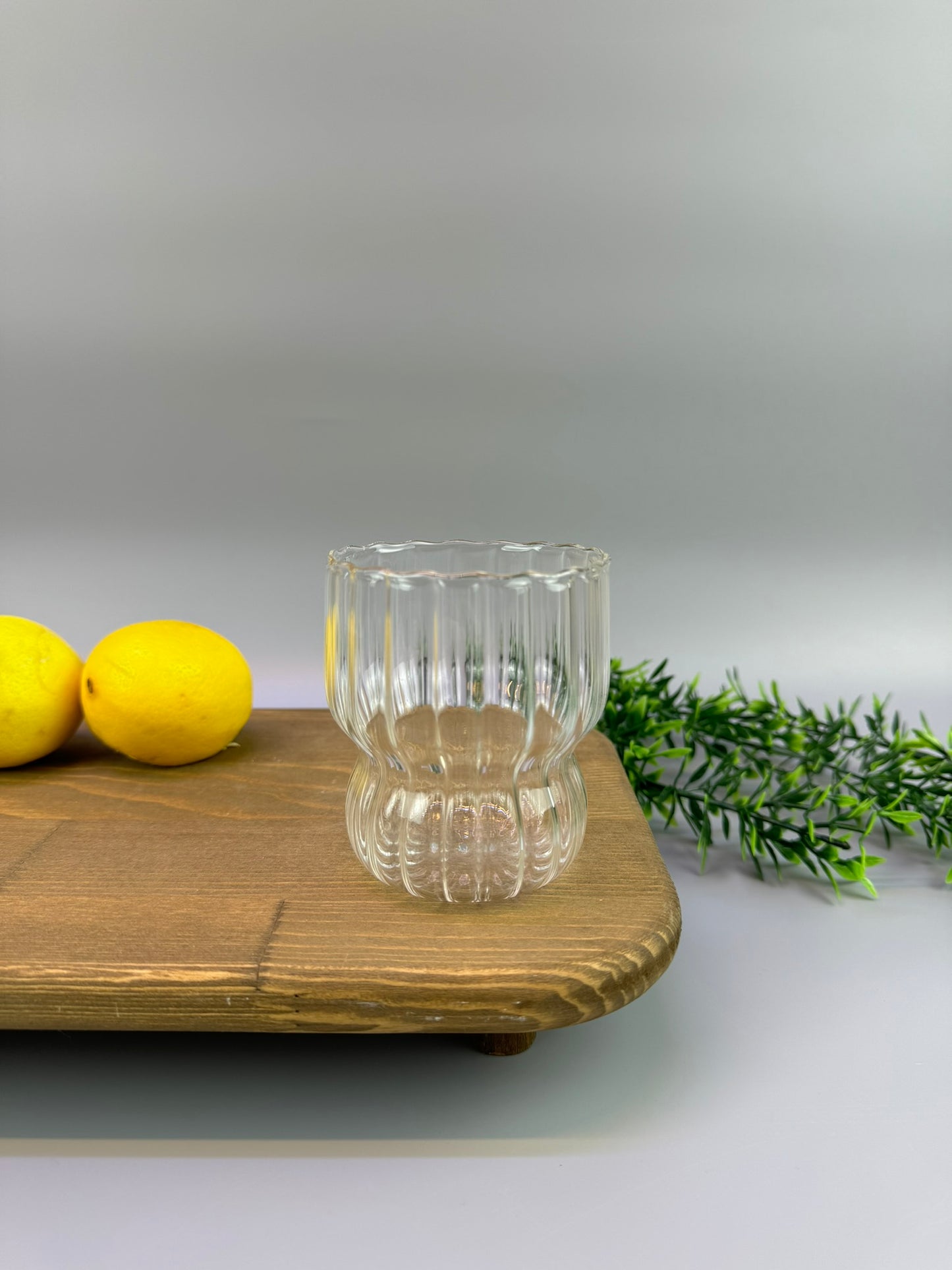 Borosilikat Isıya Dayanıklı Bombe Çizgili Kahve Sunum Bardağı