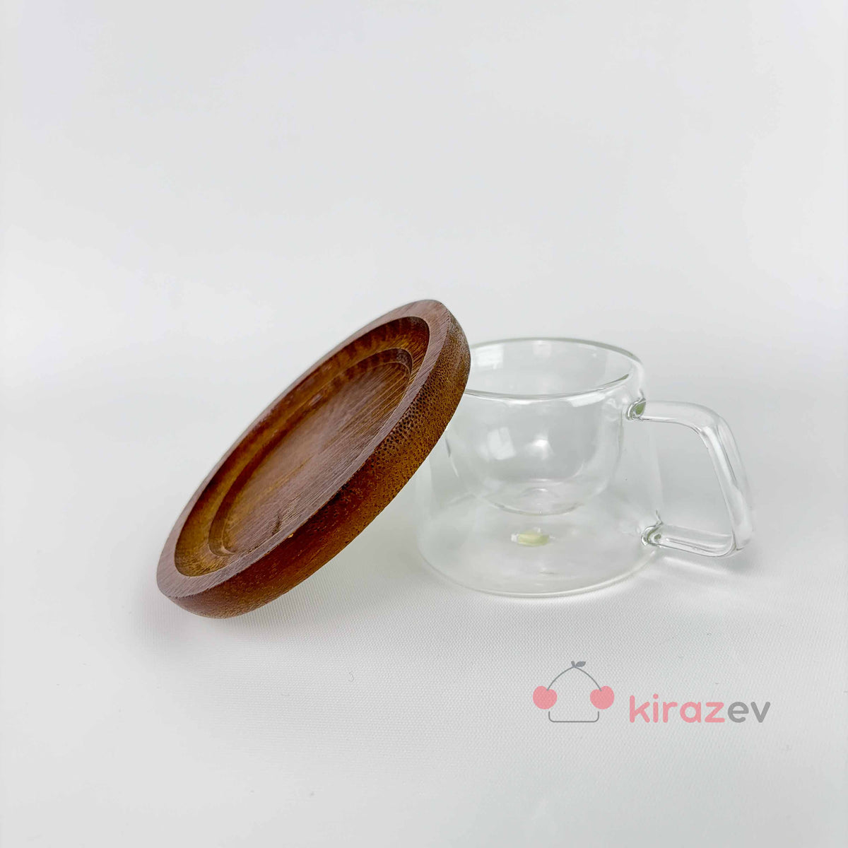 2'li Cam Espresso Fincan Takımı - Ahşap Tabaklı