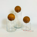 Ahşap Top Kapaklı Cam Saklama Kabı 3’lü Set