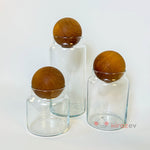 Ahşap Top Kapaklı Cam Saklama Kabı 3’lü Set