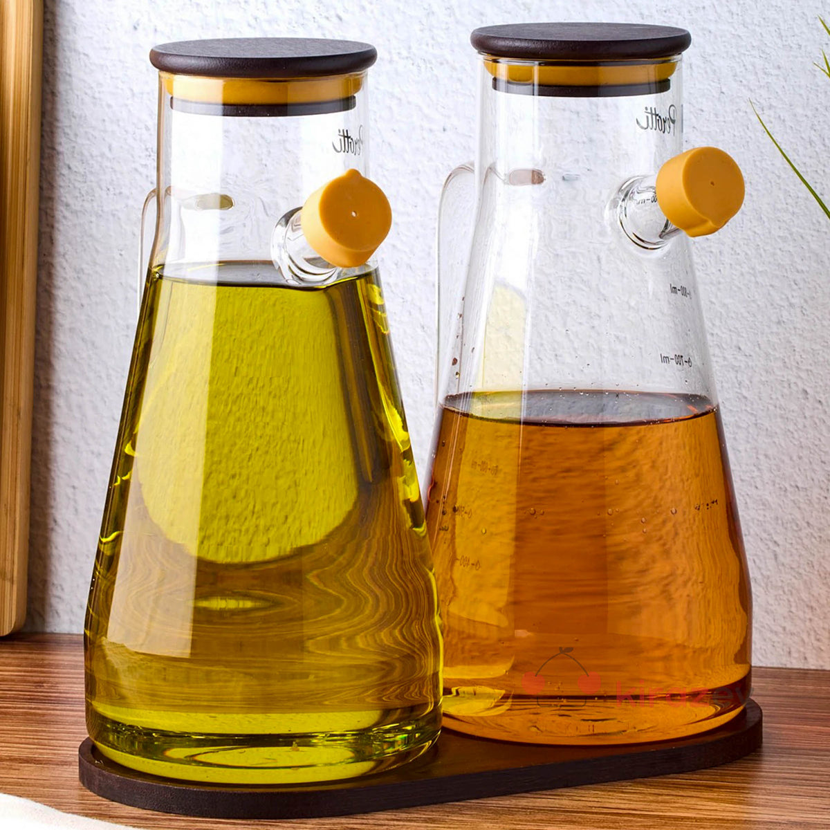 Akasya Kapaklı Standlı Cam Yağdanlık Seti 2’li – 900 ml