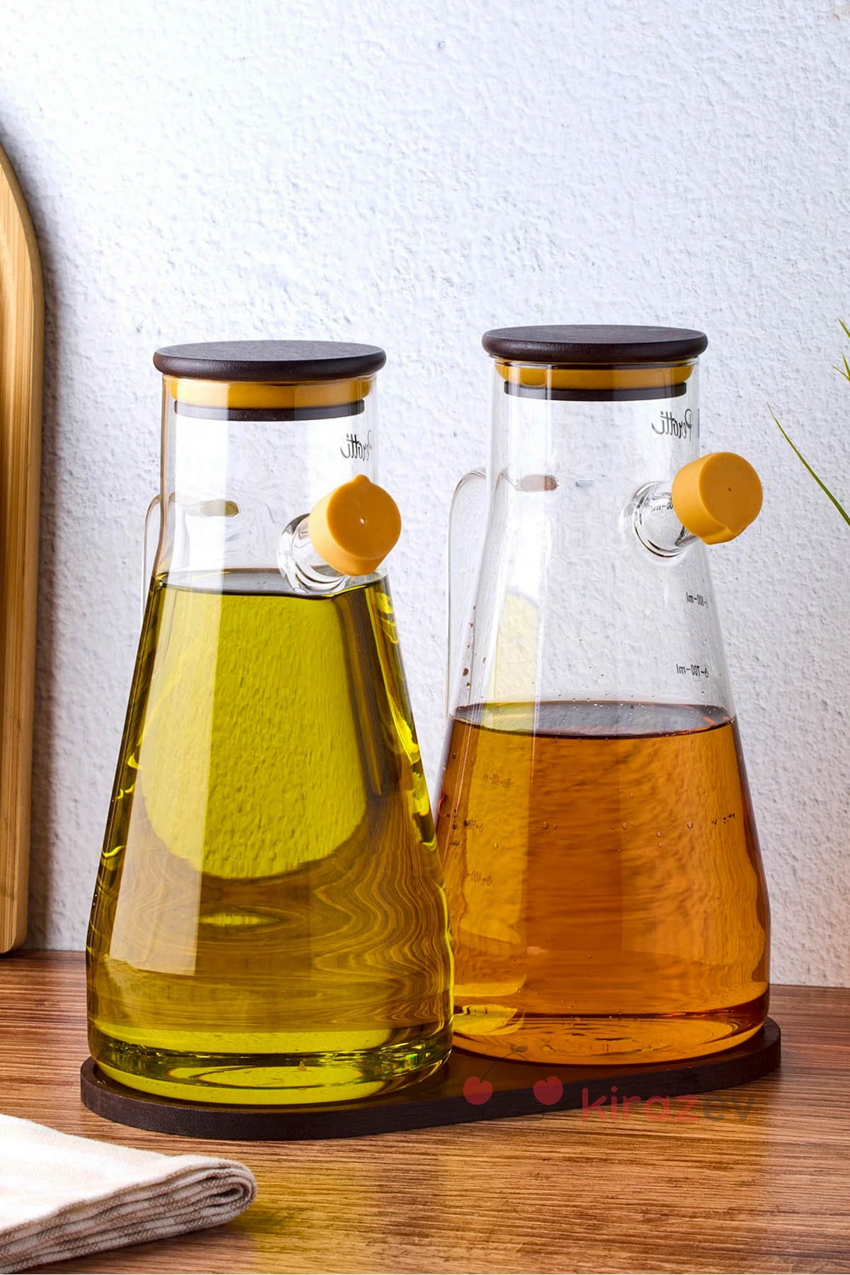 Akasya Kapaklı Standlı Cam Yağdanlık Seti 2’li – 900 ml