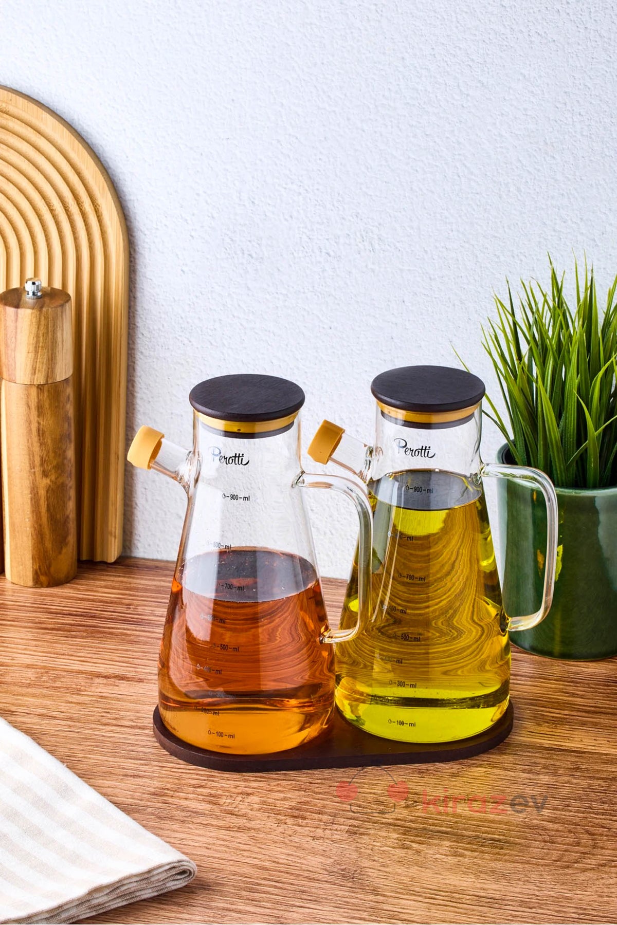 Akasya Kapaklı Standlı Cam Yağdanlık Seti 2’li – 900 ml