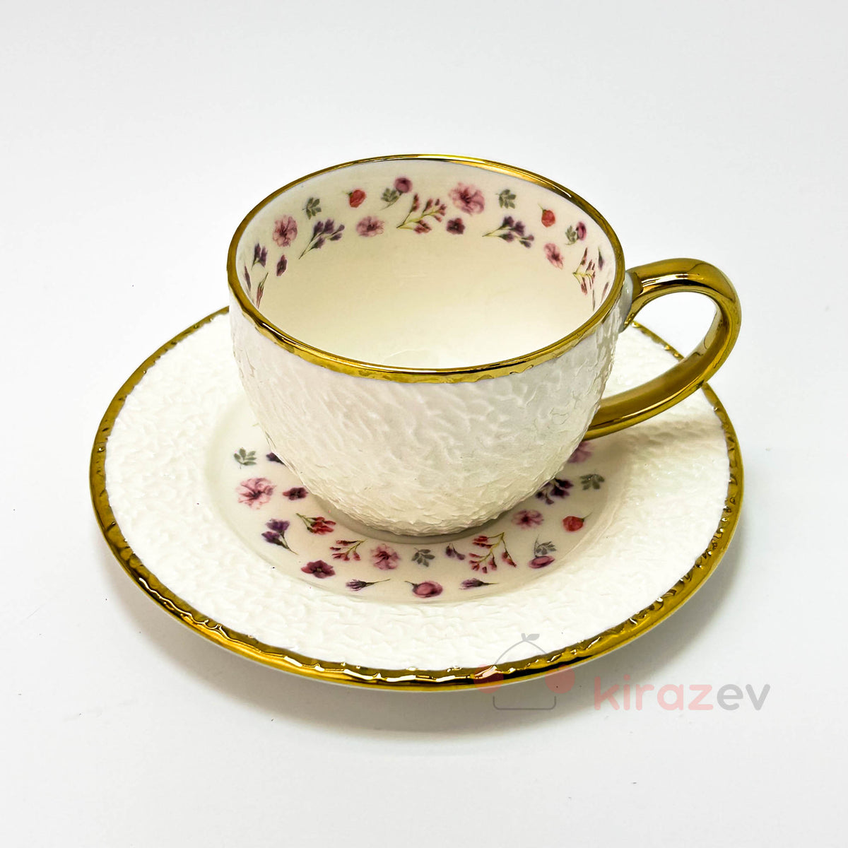 Altın Detaylı Çiçekli Porselen Kahve Fincanı 6’lı Set