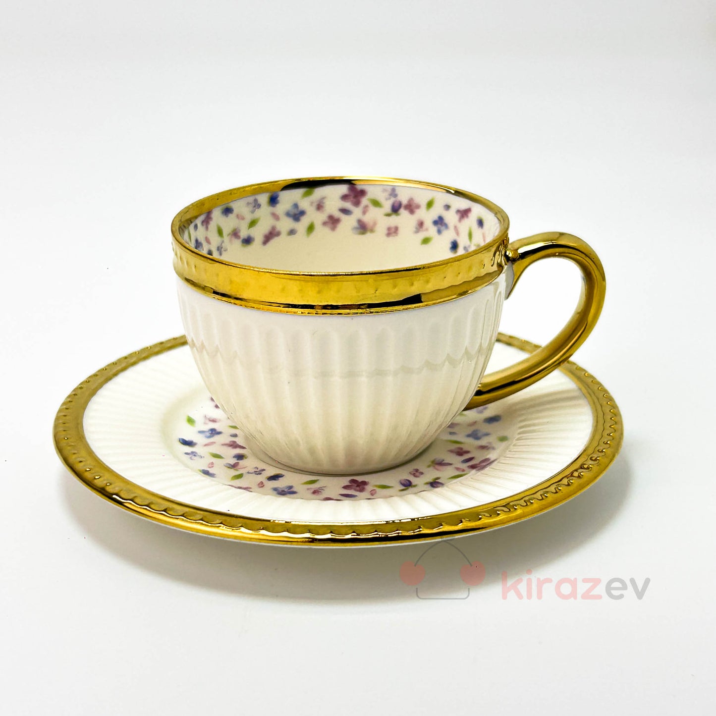 Altın Yaldızlı Vintage Çiçekli Porselen Kahve Fincanı 6’lı Set