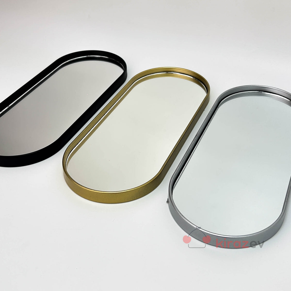 Aynalı Gümüş Sunumluk – Modern ve Minimal Dekoratif Tepsi - Kiraz Ev