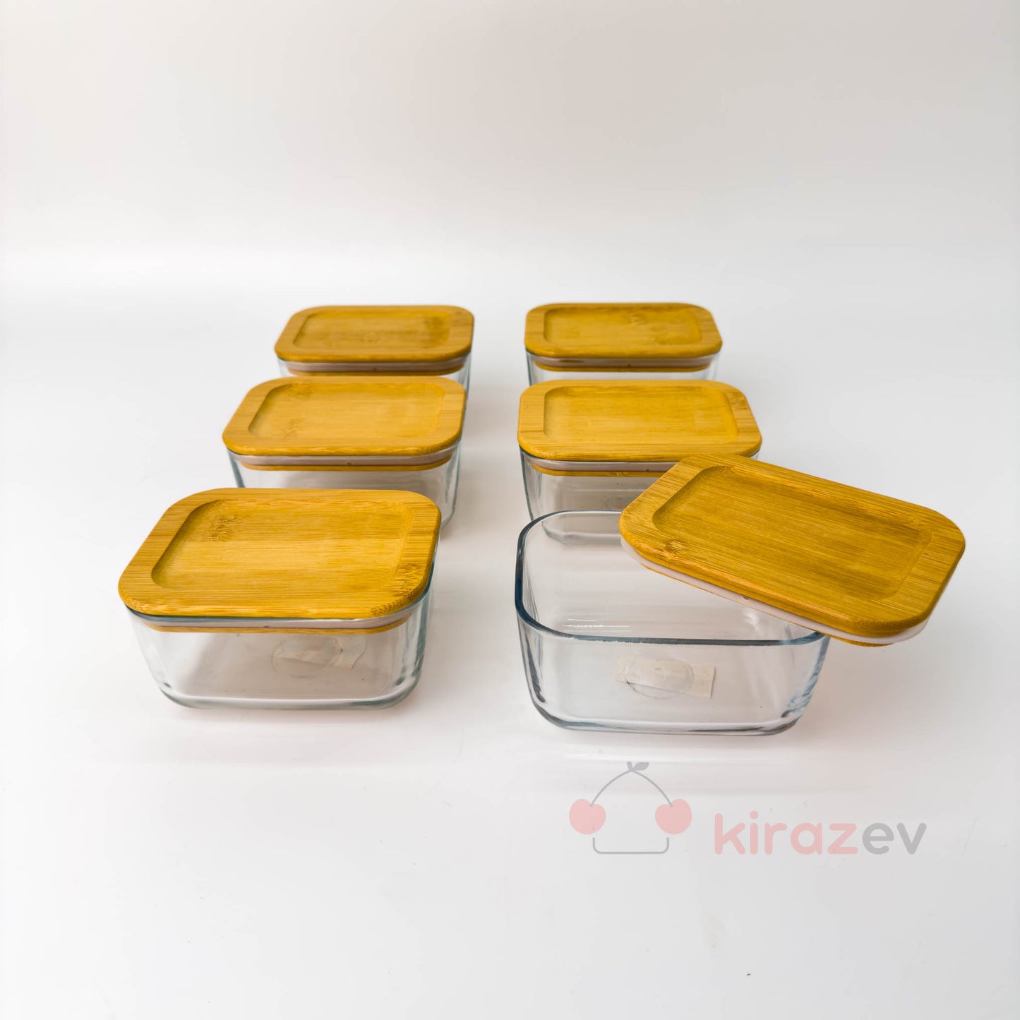 Cam Saklama Kabı Seti Bambu Kapaklı 6’lı