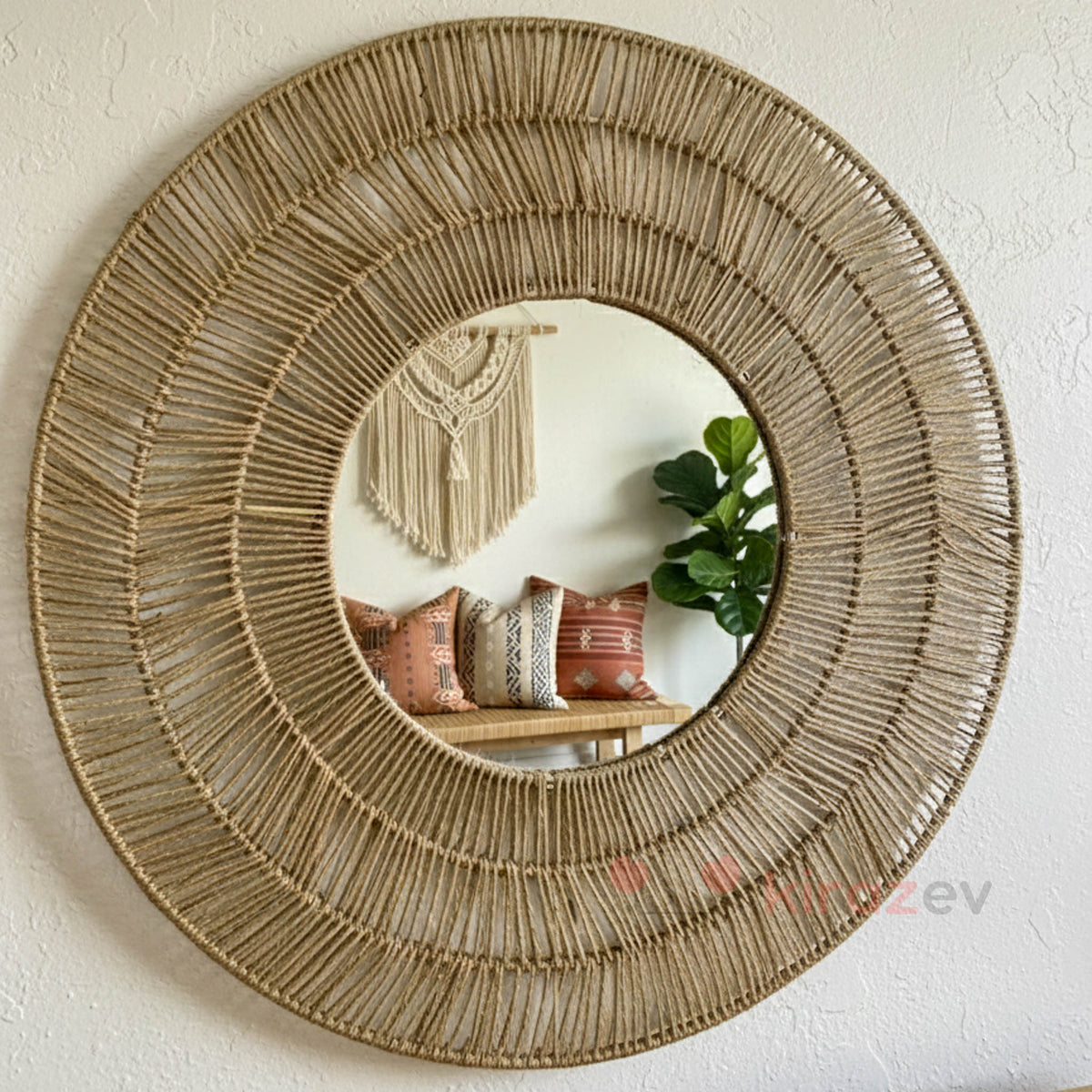 Bohem Jüt İpli Örgü Yuvarlak Duvar Aynası