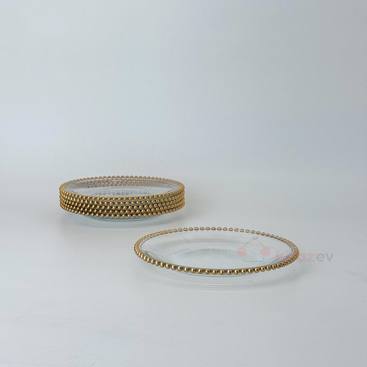 Boncuk Kenarlı Cam Pasta Tabağı 6'lı