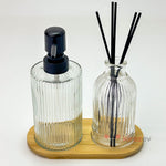 Cam Dekoratif Sıvı Sabunluk ve Koku Seti – Bambu Stantlı