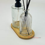 Cam Dekoratif Sıvı Sabunluk ve Koku Seti – Bambu Stantlı