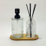 Cam Dekoratif Sıvı Sabunluk ve Koku Seti – Bambu Stantlı