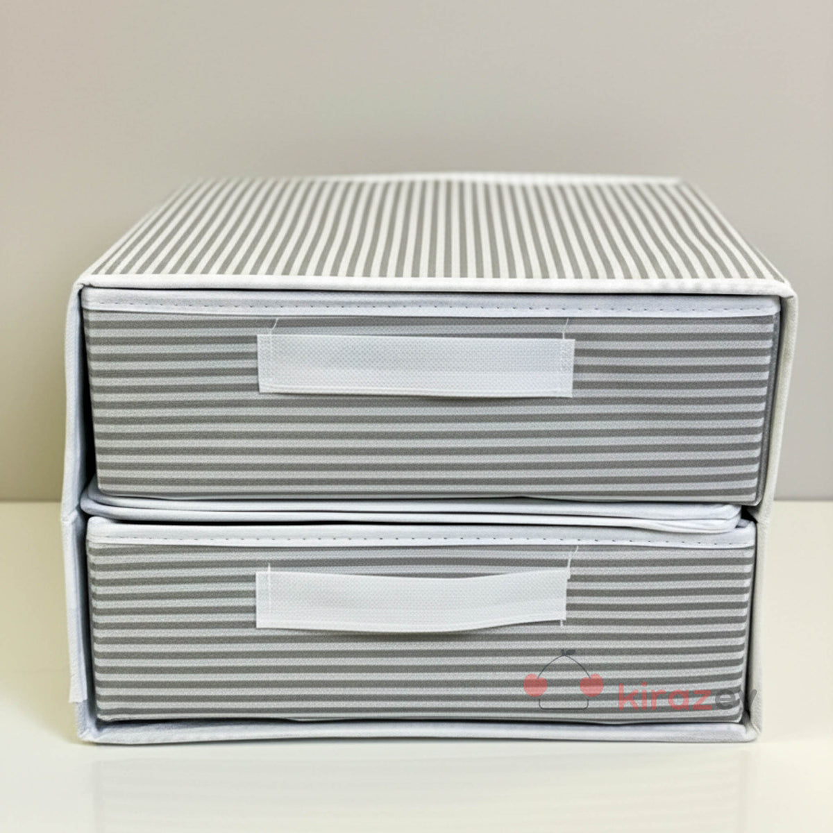 Çekmeceli Gri Bez Organizer – 2 Çekmeceli Dolap İçi Düzenleyici