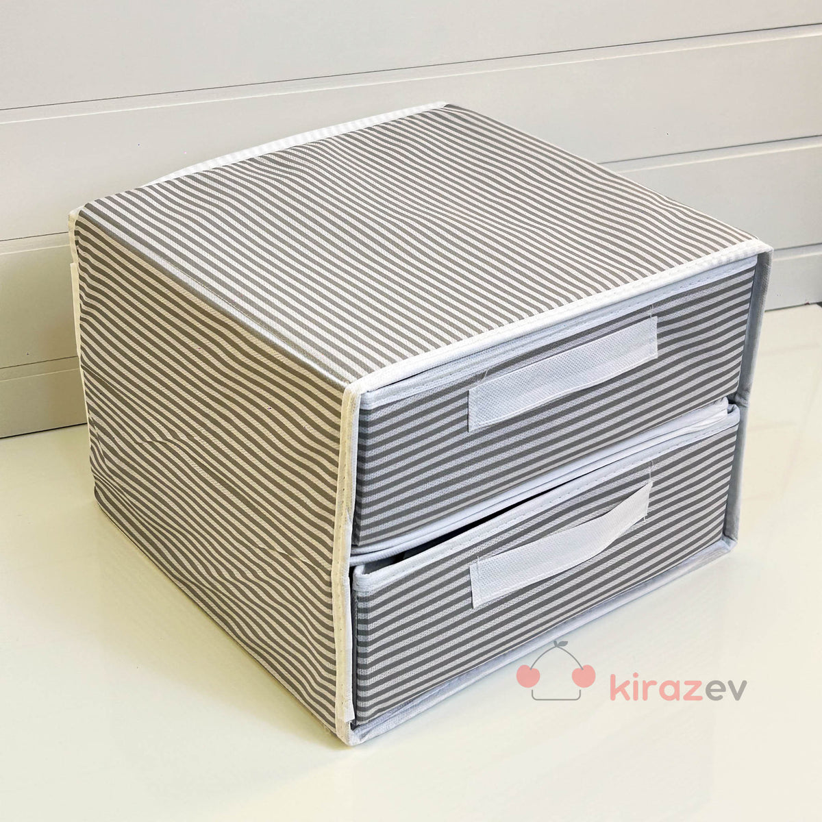 Çekmeceli Gri Bez Organizer – 2 Çekmeceli Dolap İçi Düzenleyici