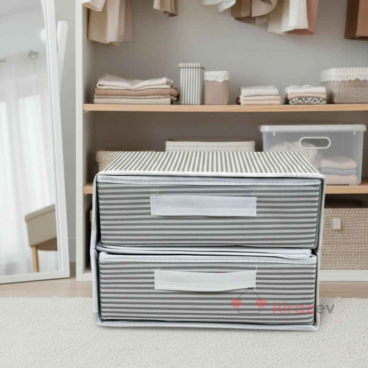 Çekmeceli Gri Bez Organizer – 2 Çekmeceli Dolap İçi Düzenleyici