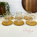 Bambu Tabaklı Çift Cidarlı Cam Fincan Seti 6’lı