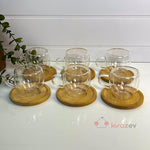 Bambu Tabaklı Çift Cidarlı Cam Fincan Seti 6’lı