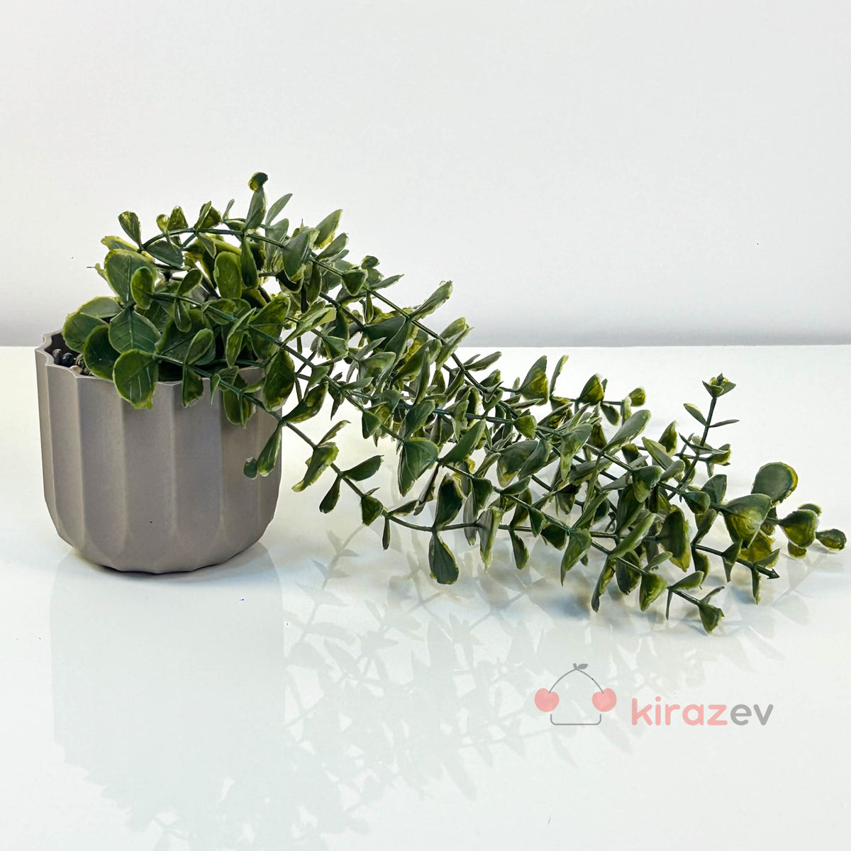 Çizgili Saksılı Yeşil Okaliptüs Sarkıt Yapay Bitki