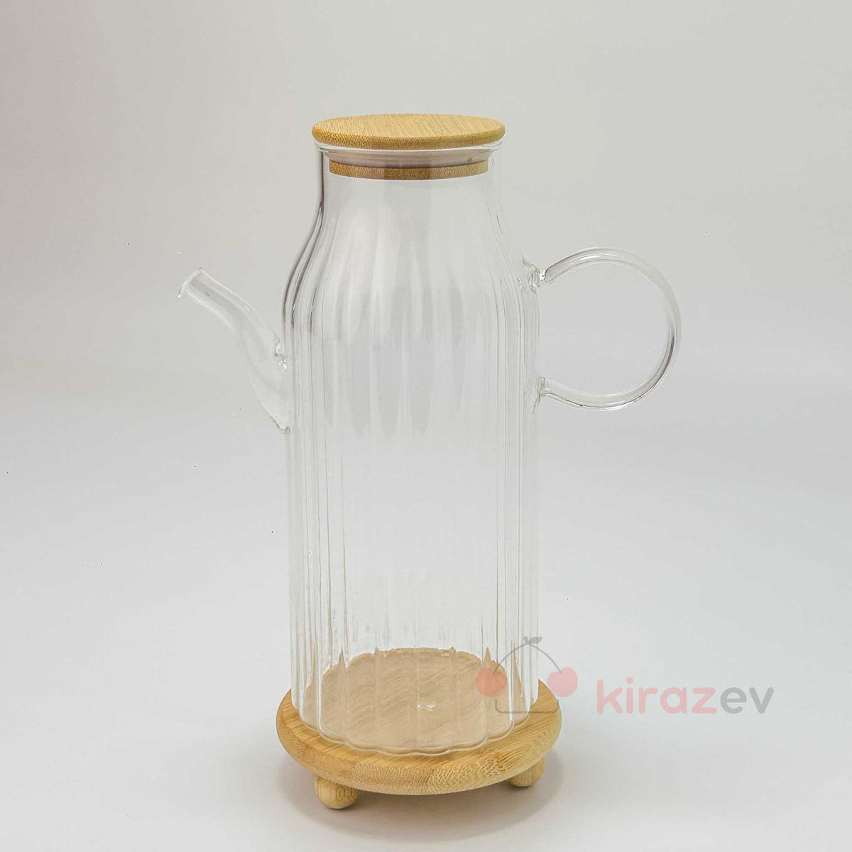 Flora Çizgili Cam Yağdanlık 1000 ml – Bambu Kapaklı