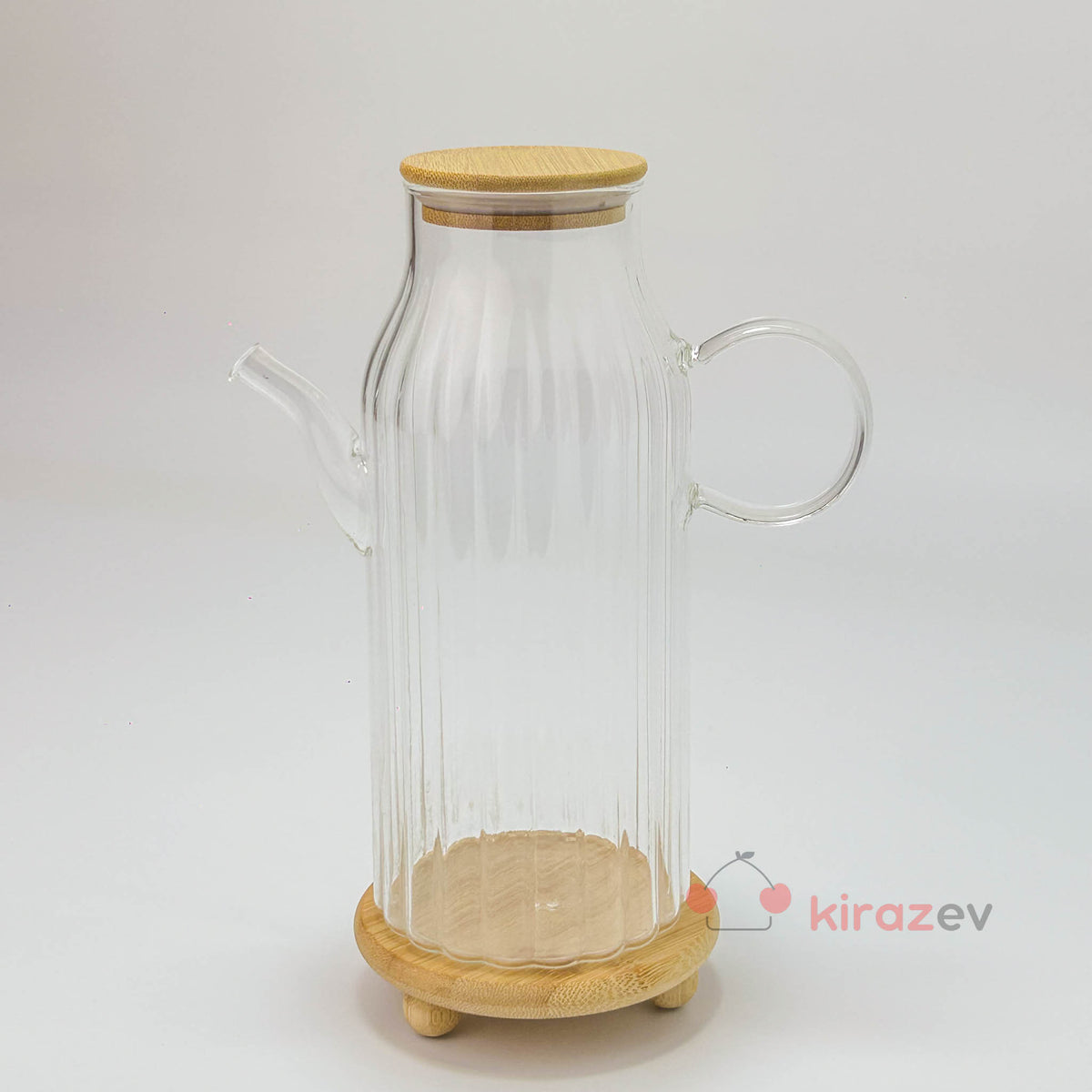 Flora Çizgili Cam Yağdanlık 1000 ml – Bambu Kapaklı