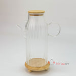 Flora Çizgili Cam Yağdanlık 1000 ml – Bambu Kapaklı