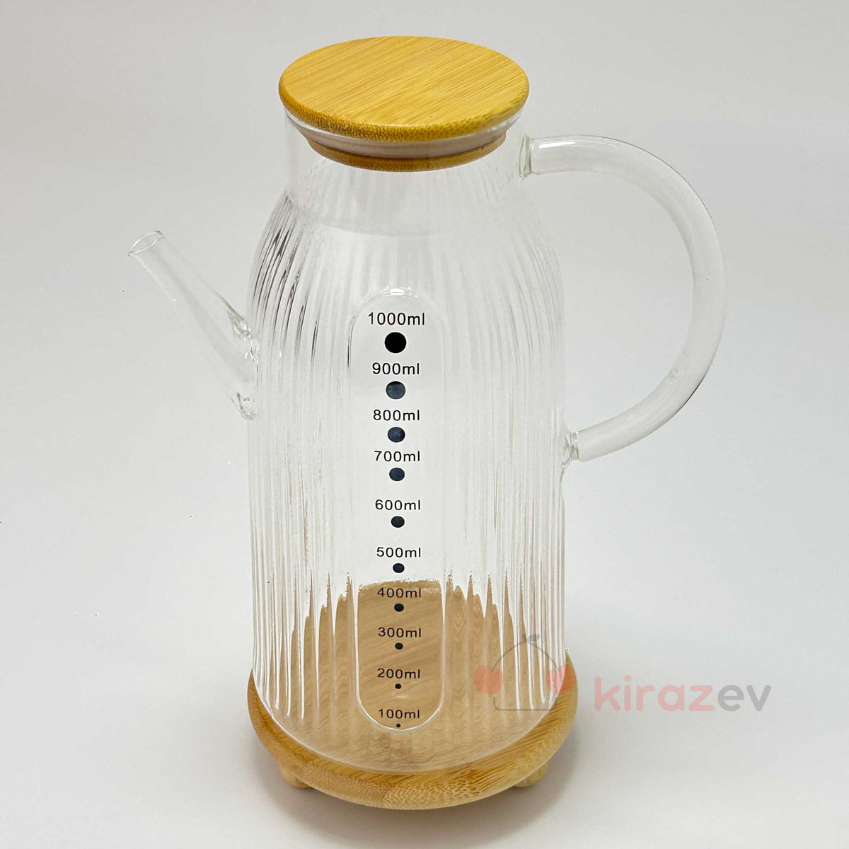 Flora Measure Çizgili Cam Yağdanlık 1000 ml – Bambu Kapaklı