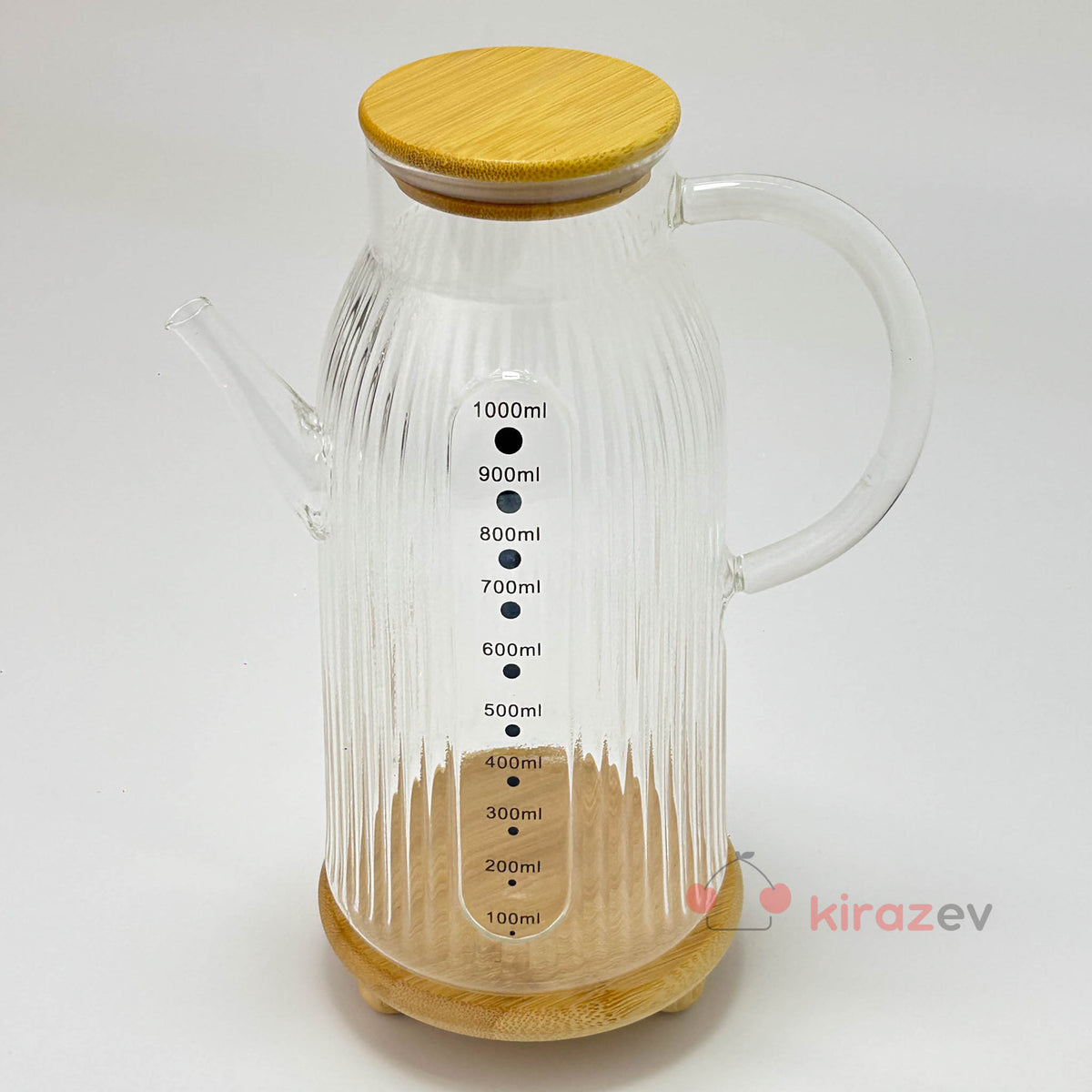 Flora Measure Çizgili Cam Yağdanlık 1000 ml – Bambu Kapaklı