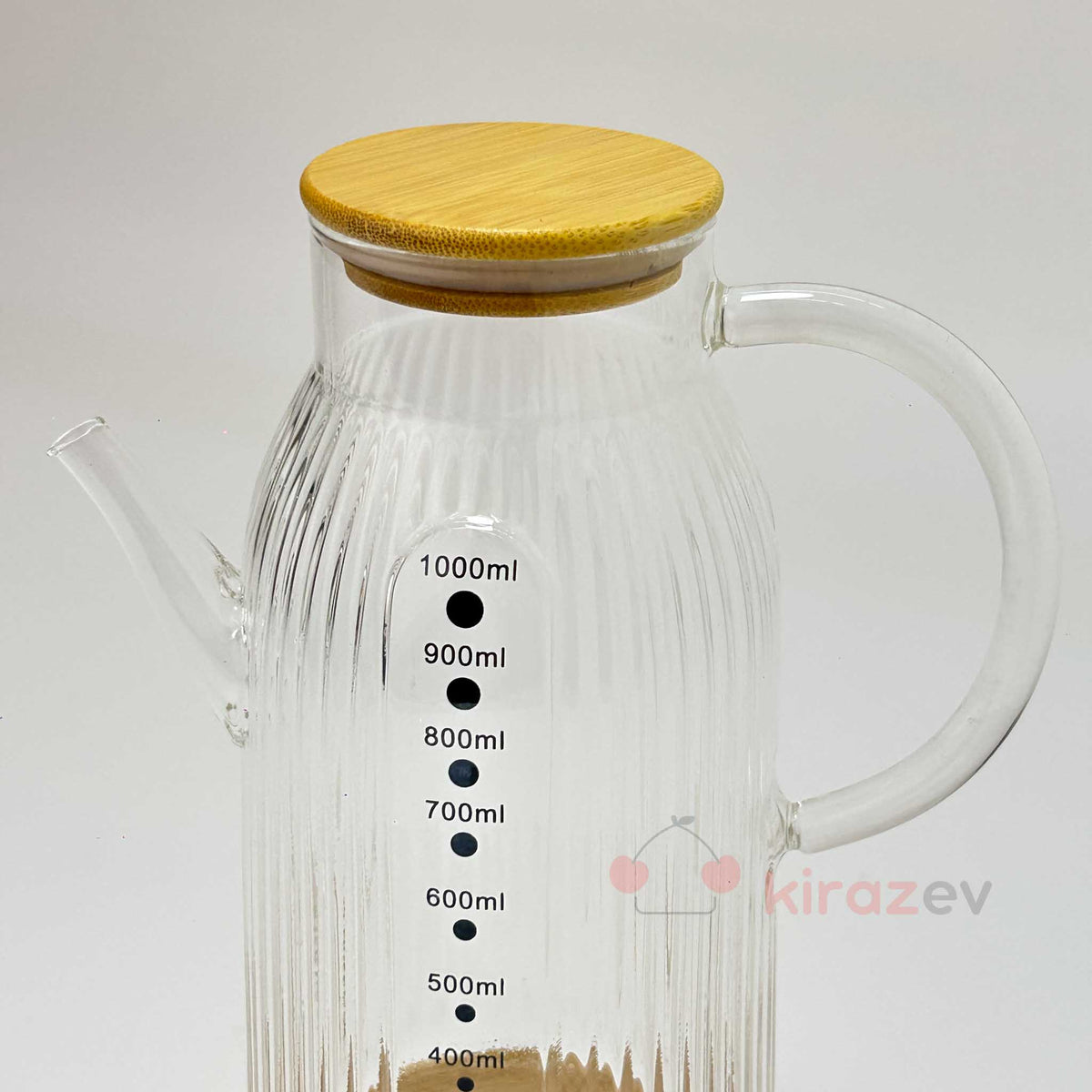 Flora Measure Çizgili Cam Yağdanlık 1000 ml – Bambu Kapaklı