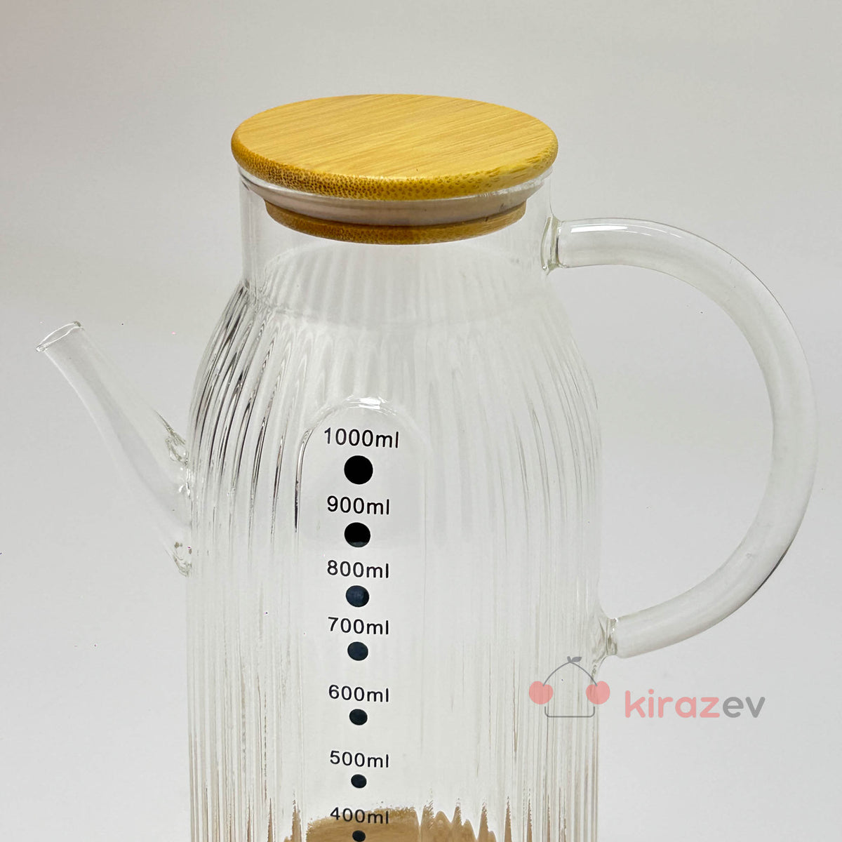 Flora Measure Çizgili Cam Yağdanlık 1000 ml – Bambu Kapaklı