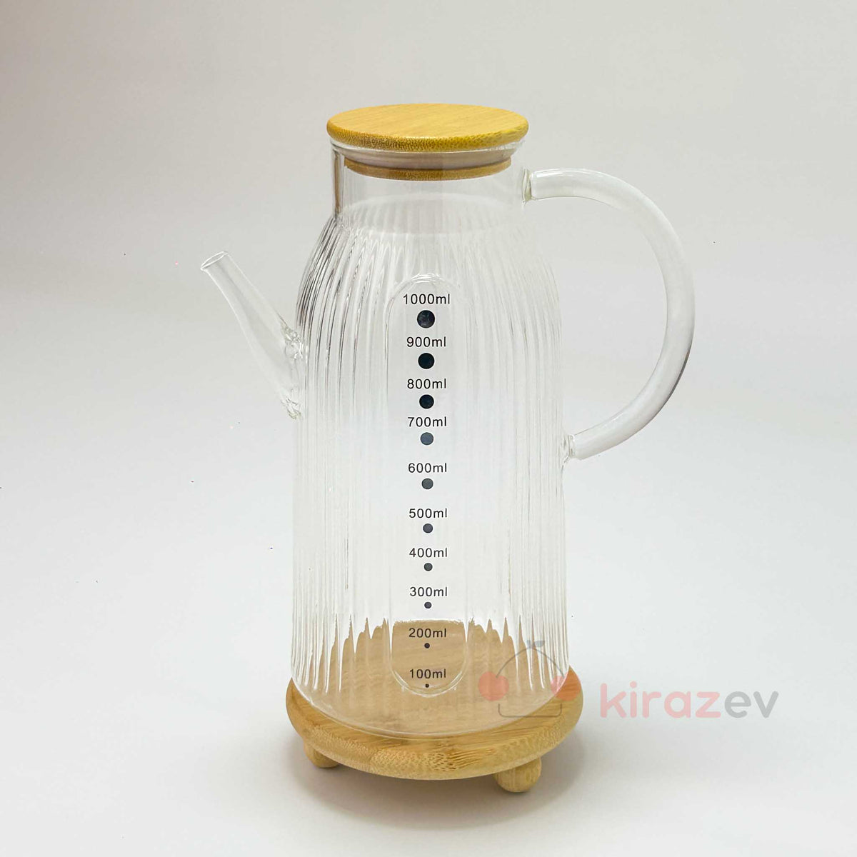 Flora Measure Çizgili Cam Yağdanlık 1000 ml – Bambu Kapaklı