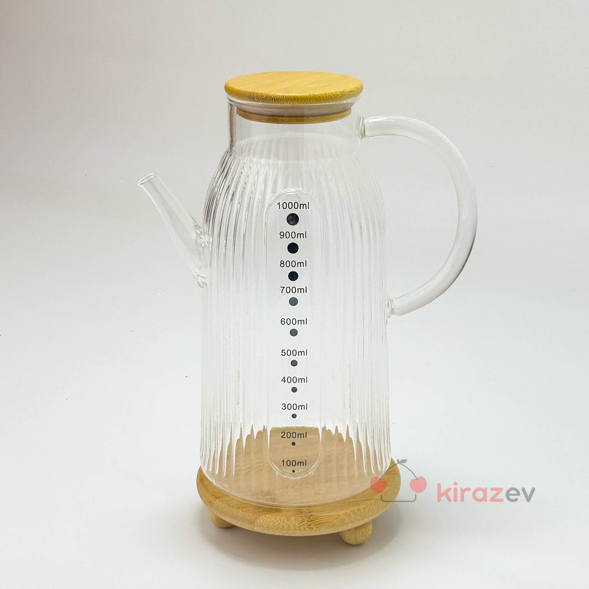 Flora Measure Çizgili Cam Yağdanlık 1000 ml – Bambu Kapaklı