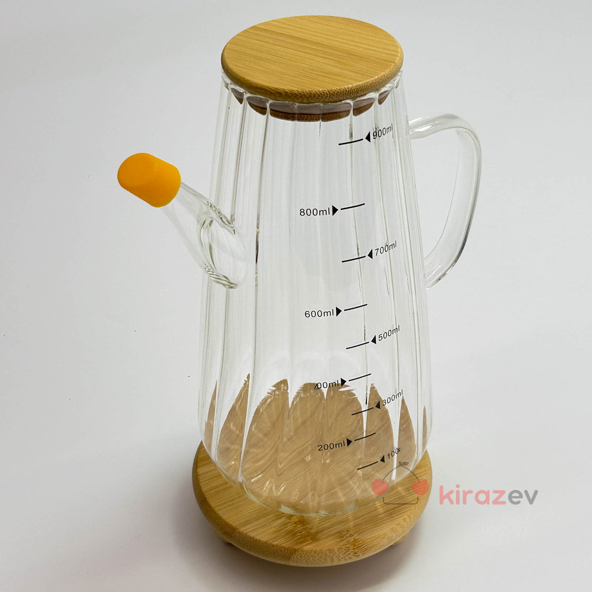 Flora Orange Cam Yağdanlık 900 ml – Bambu Kapaklı