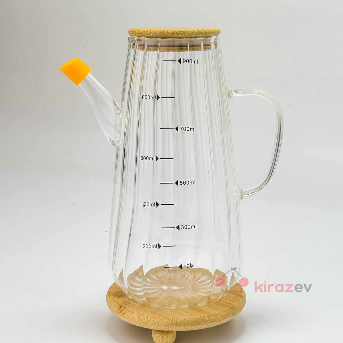 Flora Orange Cam Yağdanlık 900 ml – Bambu Kapaklı