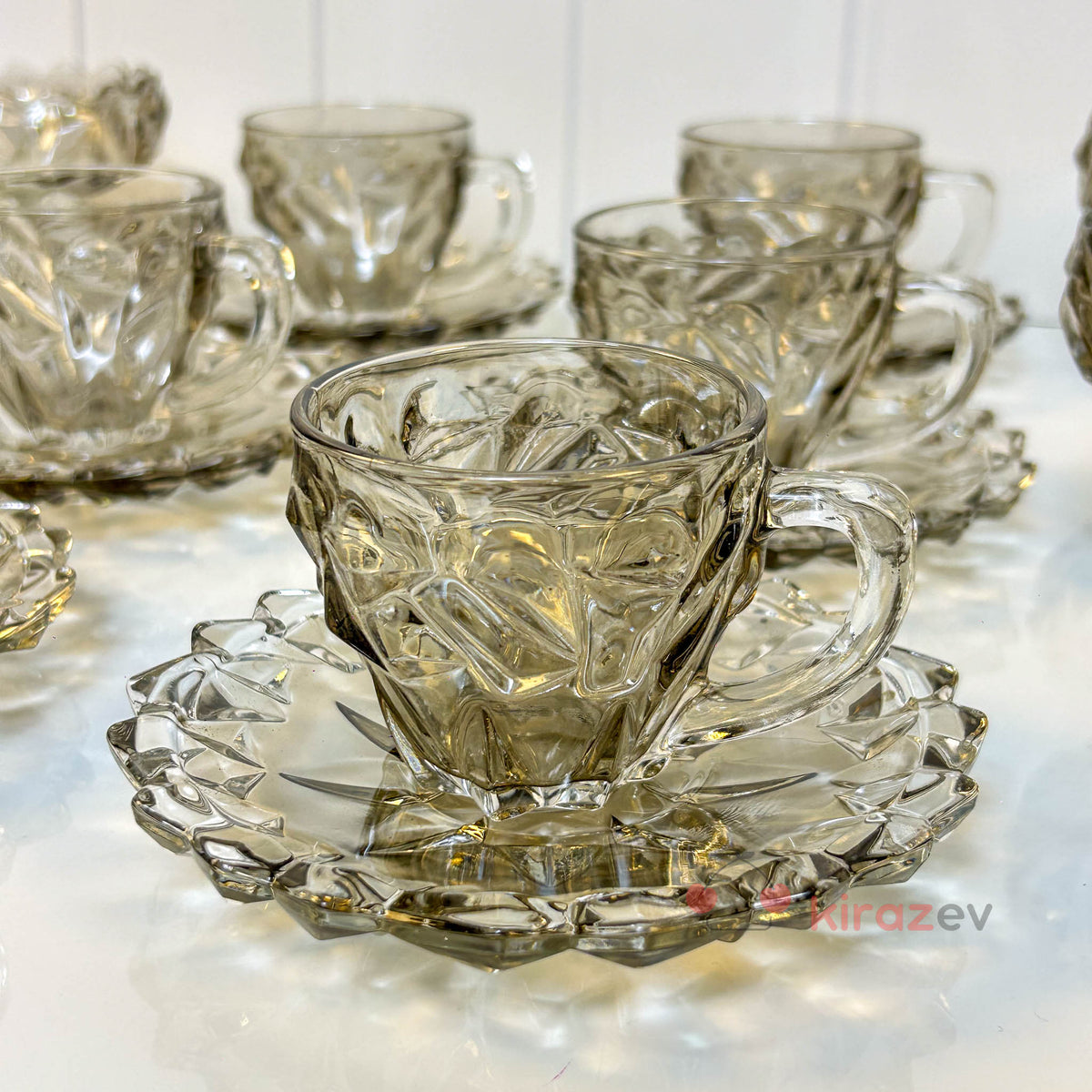 Füme Kristal Cam Çay & Kahve Sunum Seti – 6 Kişilik