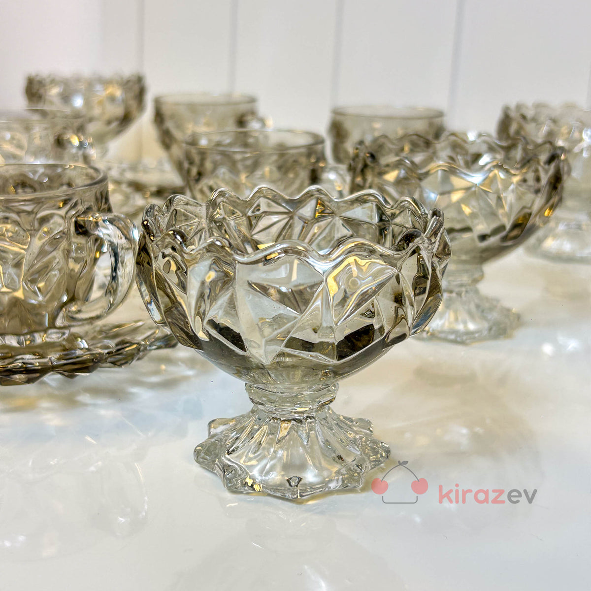 Füme Kristal Cam Çay & Kahve Sunum Seti – 6 Kişilik