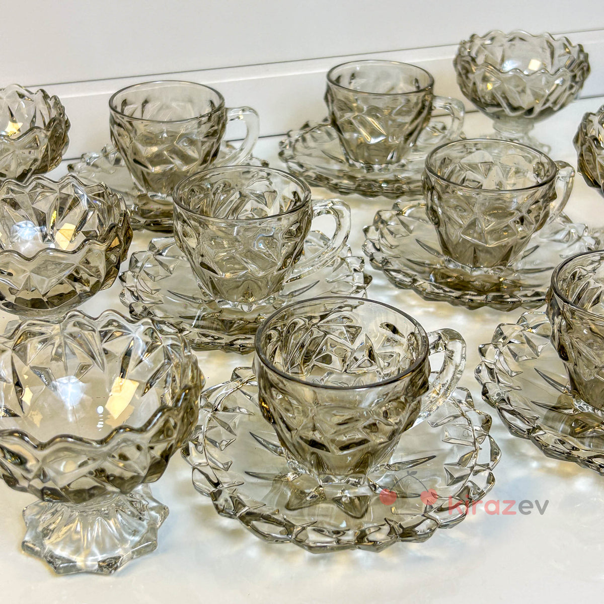 Füme Kristal Cam Çay & Kahve Sunum Seti – 6 Kişilik