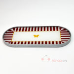 Gümüş Kelebek Desenli OvalSunumluk – Dekoratif Tepsi