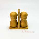 İkili Kalpli Bambu Tuzluk Seti