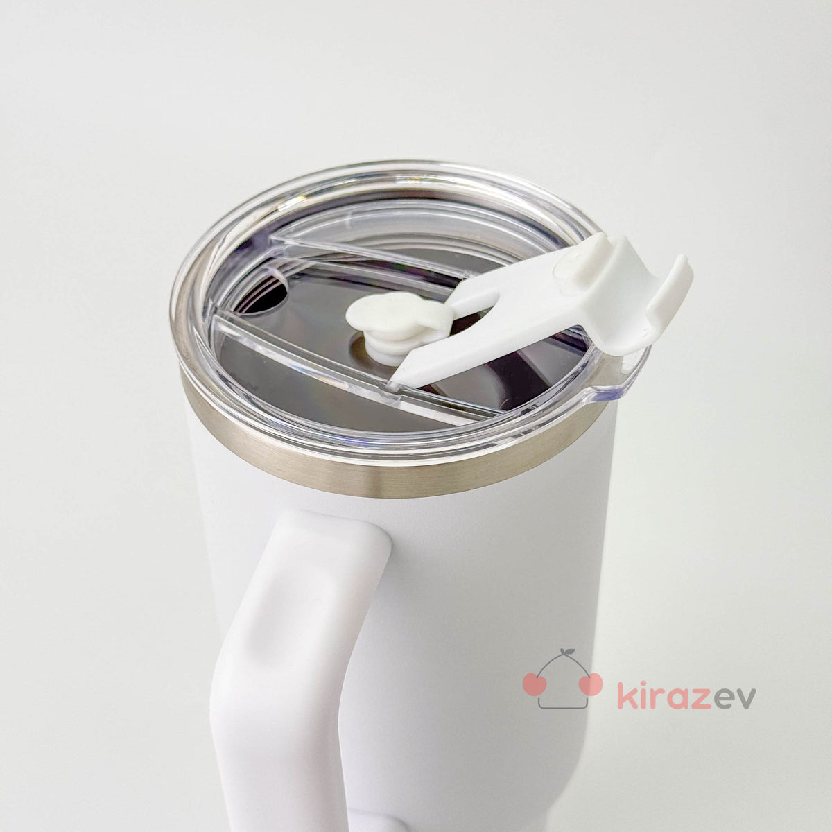 Kulplu Pipetli Paslanmaz Çelik Termos Beyaz - Kiraz Ev